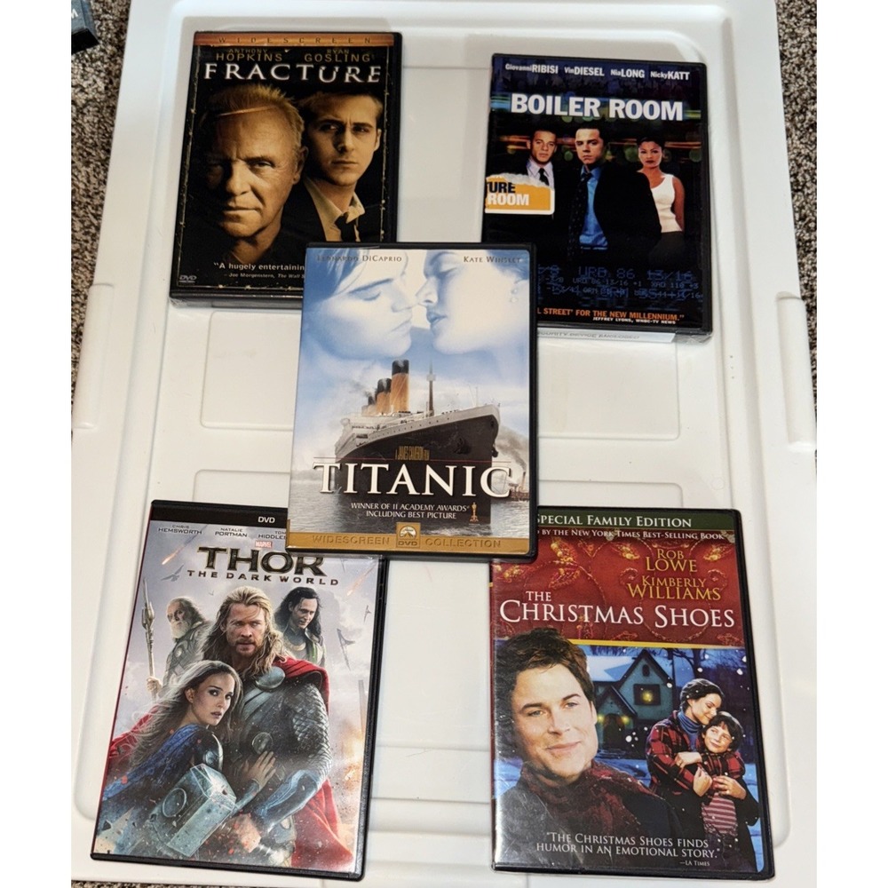 Dvd Lot Of 5 Movies Titanic Thor Fracture Boiler Room The Christmas Shoes